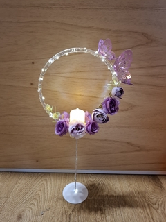 Centro De Mesa Aro Pie Led Con Mariposas Y Flores - comprar online