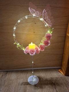 Centro De Mesa Aro Pie Led Con Mariposas Y Flores - tienda online