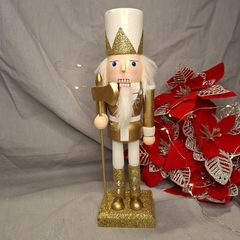 CASCANUECES DE MADERA 25CM BLANCO Y DORADO - Somos tu Evento