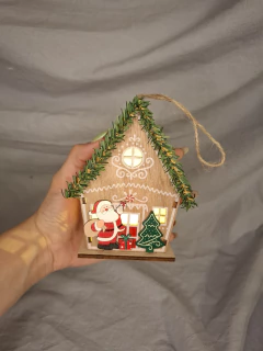 adorno navideño para el arbolito casita con luz papa noel - Somos tu Evento