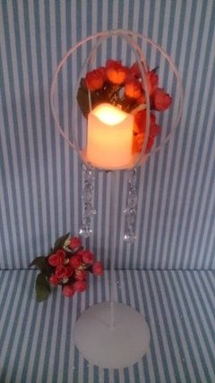Centro De Mesa Candelabro 43cm Vela Led Flores Caireles