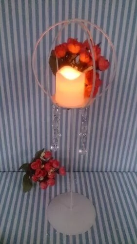 Centro De Mesa Candelabro 43cm Vela Led Flores Caireles