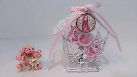 Souvenir Casita Pajaro Flor Metal 15 Años / Bautismo / Boda