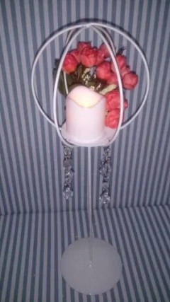 Centro De Mesa Candelabro 43cm Vela Led Flores Caireles