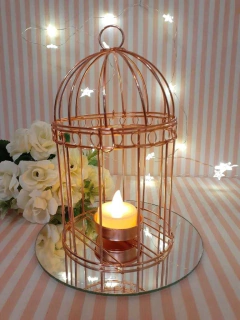 jaula 17 cm porta vela dorada o bronce -rose gold- - Somos tu Evento