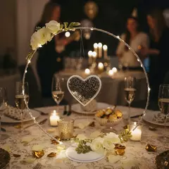 centro de mesa aro de hierro con flores y aplique - tienda online