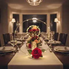 centro de mesa aro de hierro con rosa y luces led en internet