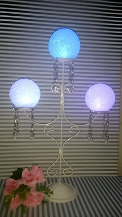 candelabro con caireles 3 bolas led multicolor