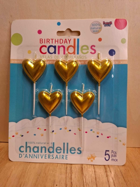 velitas de corazon para cumpleaños set x 5u