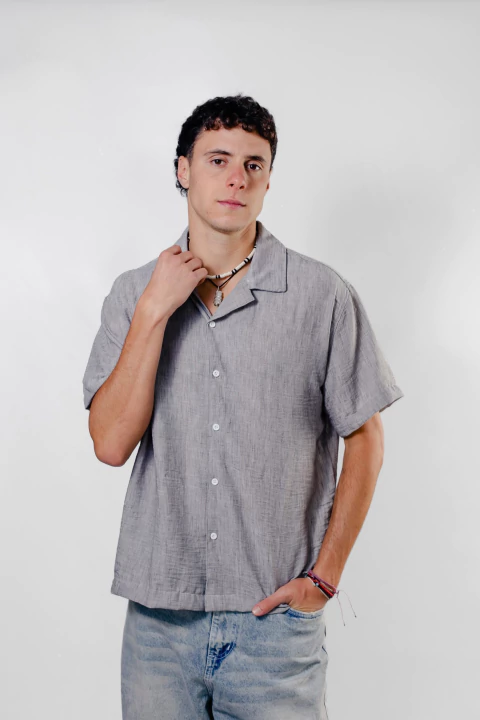 CAMISA LINO JASPEADO GRIS