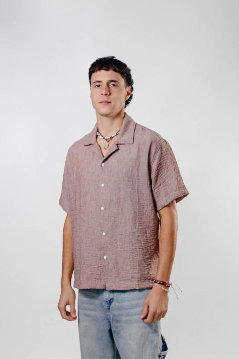 CAMISA LINO JASPEADO ROJO