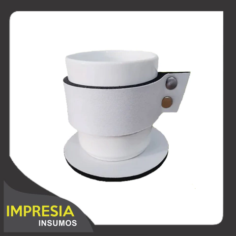 Pocillos ceramicos con zuncho y posavasos