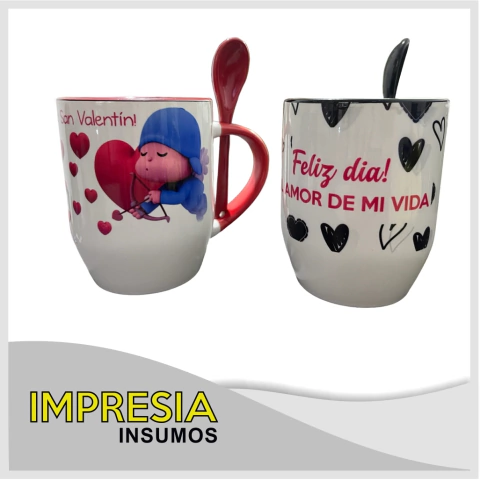 Tazas ceramicas importadas con interior de color y cuchara