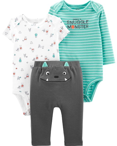 Carter's Set 3 Piezas Bodys y Pantalón "Monstruo" 12135965719