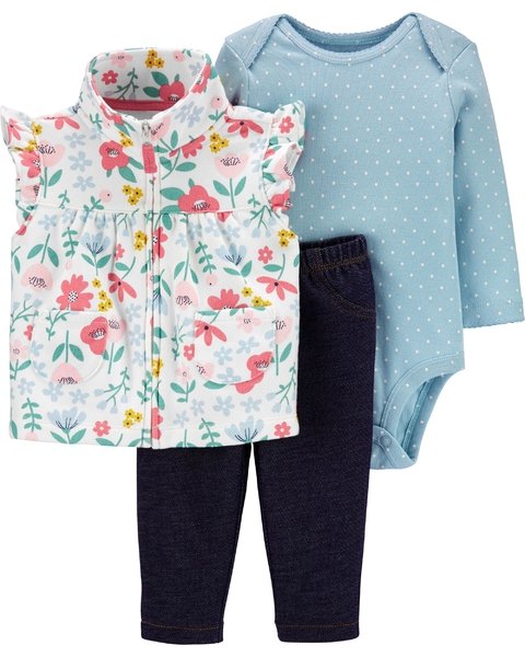 Set 3 Piezas Body, Chaleco y pantalón Flores Carter's 1h515710