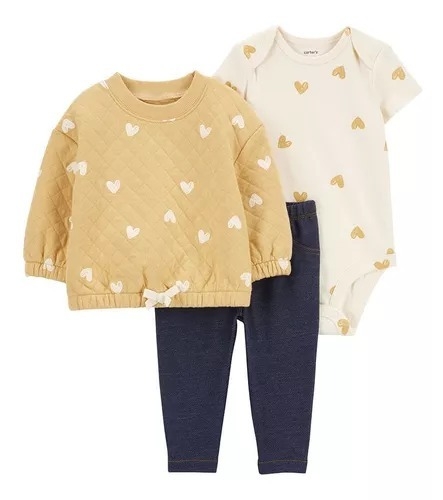Set 3 Piezas Carter's Corazones Beige