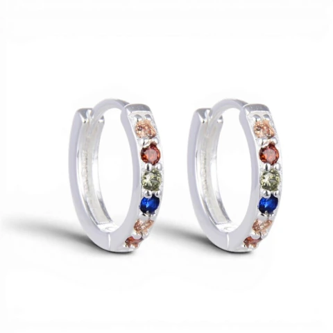 Aros argollas de Plata con piedras multicolores Plata 925 (LAR463)