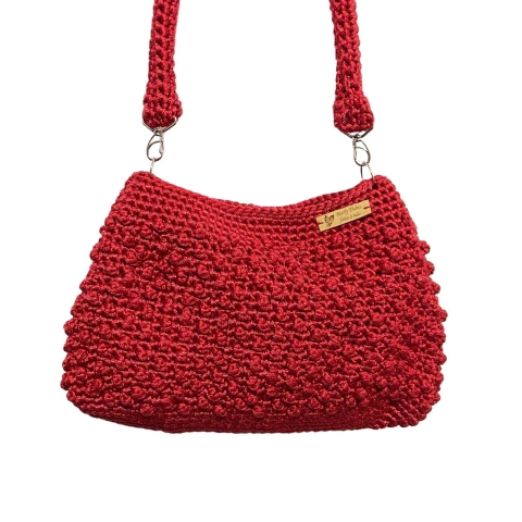 Bolsa Lateral Vermelha Artesanal em Crochê