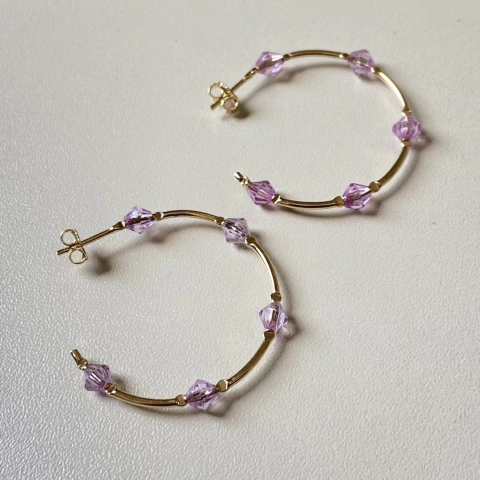 Brinco de Argola com Pedra Lilás | Pistache Acessórios