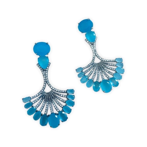 Brinco Festa em prata 925 com pedras azuis e brancas, com design elegante e sofisticado.