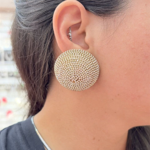 Brinco Festa de Esfera Grande com Pedras Brilhantes