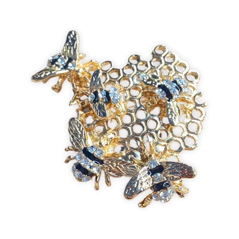 Broche de Colmeia com Abelhas Dourado