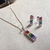Colar com Brinco de Pedras Coloridas Arco Iris em Prata 925