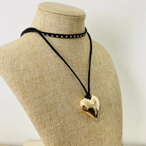 Colar Duplo com Coração Dourado | Pistache Acessórios