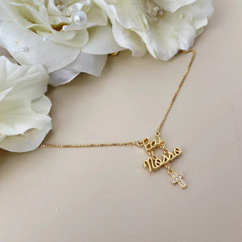 Colar Pai Nosso com Pedra Folheado | Pistache Acessórios