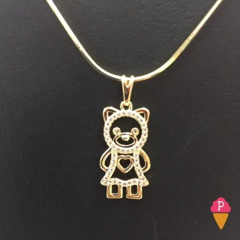 Colar Ursinho com Zirconias Folheado a Ouro | Pistache Acessórios