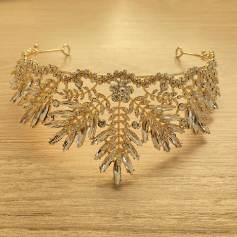 Coroa Noiva Dourada Rose com Pedras Strass