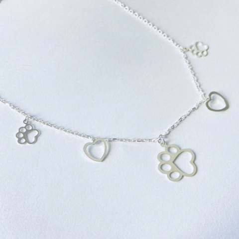 Gargantilha com Patinhas Cachorro Prata 925 | Pistache Acessórios