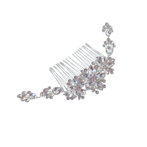 Presilha com pentinho e flores médias de strass, com aramado maleável para adaptar ao penteado. Ideal para coques e penteados de festa.