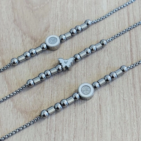 Pulseira com Enfeite Madrepérola Aço Inox | Pistache Acessórios