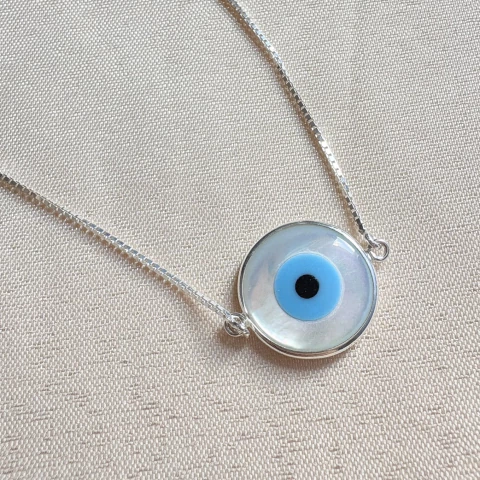 Pulseira com Olho Grego de Madrepérola em Prata 925 