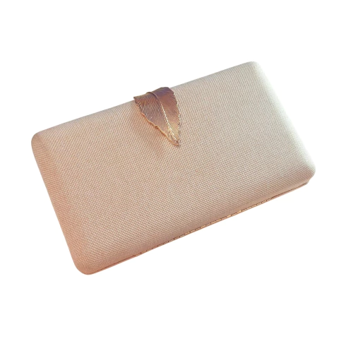 Bolsa Clutch de Festa Bege com Fecho de Folha Dourado - comprar online