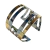 Pulseira bracelete com faixas dourada e prata, em formato aberto, destacando seu design moderno e elegante.