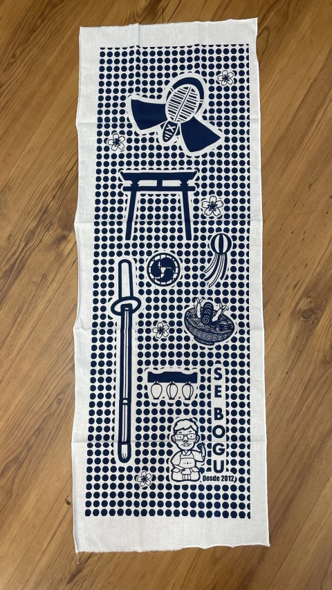 Tenugui SeBogu Japonês Vertical Azul