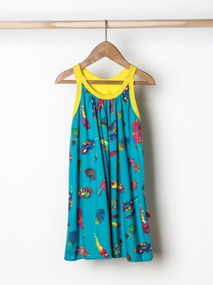Vestido Plumas Turquesa