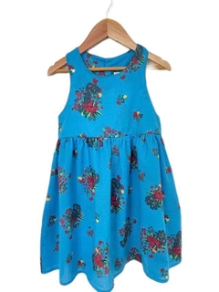 Vestido Flores Voile Turquesa
