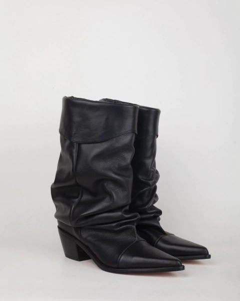 Botas de cuero, con taco cómodo, estilo texana con caña arrugada