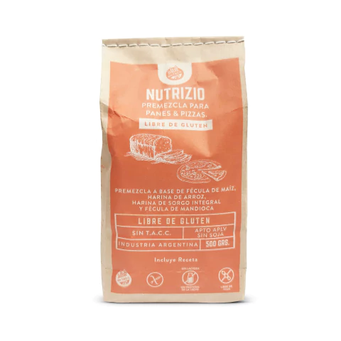 PREMEZCLA PARA PANES Y PIZZAS NUTRIZIO X 500 GS S/TACC