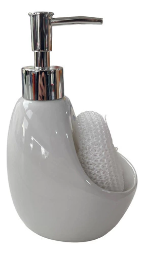 Dispenser Ceramica C/esponja Blanco Jabon Liquido Baño