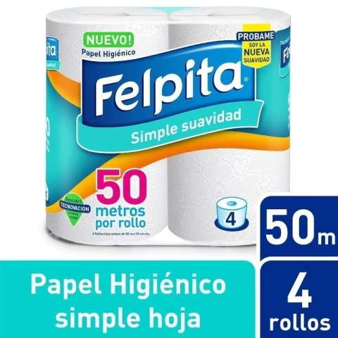 Papel Higiénico Felpita Simple Suavidad Pack 10paq 4x50m - comprar online