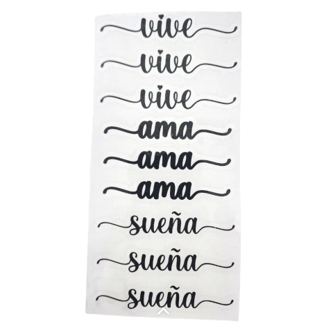 Plancha de vinilo con 10 palabras ideal para velas