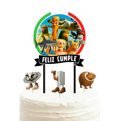 Topper Brainrot personajes + 3 Pinches