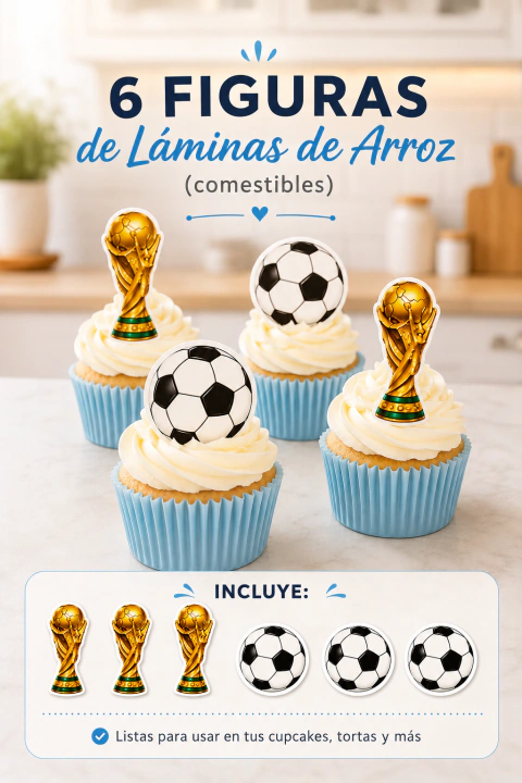6 figuras de Laminas de Arroz Copa + pelota