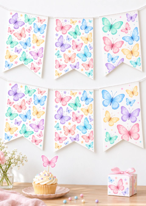 Banderin Mariposas en Colores Pasteles