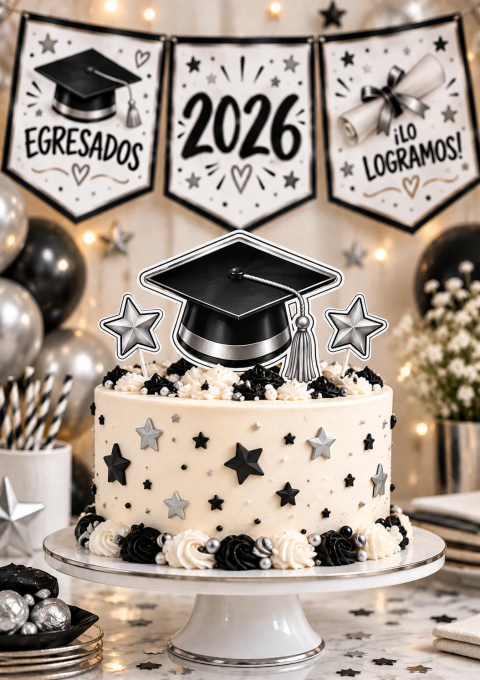 Topper x 3 Egresados Negro y Plateado
