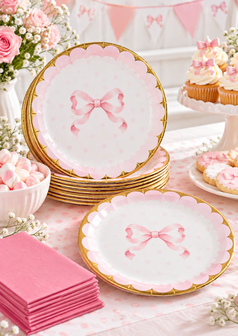 8 Platos de Polipapel, Coquette, Moños